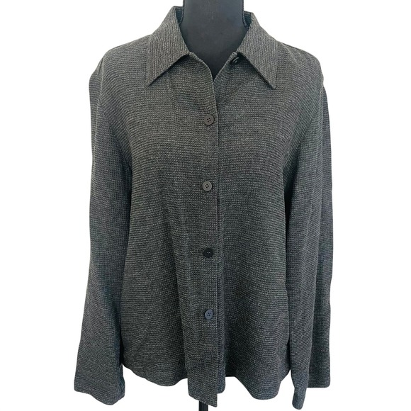 Eileen Fisher Tops - Eileen Fisher Waffle Wool Blend Italian Button Front Shirt Jacket Grey Womens SM